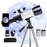 【Aumento de 16 x 120x】: nuestra astronomía telescopio tiene dos oculares intercambiables de 25 mm (16X), 10 mm (40X), y una 3 lentes Barlow que da a cada ocular un triple aumento (hasta 120X). La visera de marco 5x24 viene con un soporte y una cruz para facilitar el posicionamiento de los objetos. Ya sea que estés viendo la luna por la noche o el paisaje durante el día, el telescopio es un ayudante para niños, adultos y principiantes en astronomía.