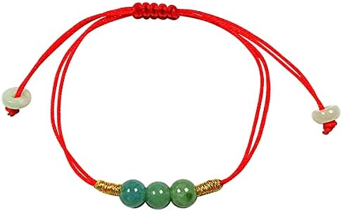 Qordelia Natural Green Jade Red String Bracelet Beads Jade Cuff Women Bangle Chinese Nephrite Personalized Gift for Mom Sister Gift for Her
