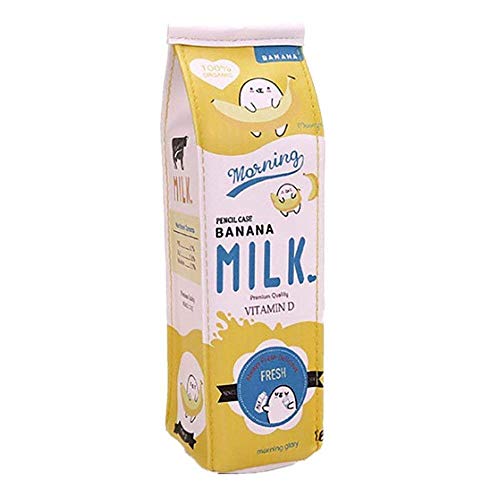 Godea - Estuche para lápices con cremallera y bolsa para bolígrafos, diseño de cartón de leche, color amarillo talla única