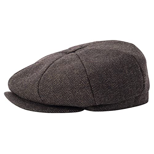 Botvela Men's 8 Panel Wool Blend Newsboy Flat Cap Herringbone Tweed Hat (Coffee, 7 1/8) #TOP2