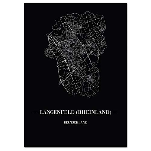 JUNIWORDS Stadtposter - Wähle Deine Stadt - Langenfeld (Rheinland) - 21 x 30 cm Poster - Schrift A - Schwarz