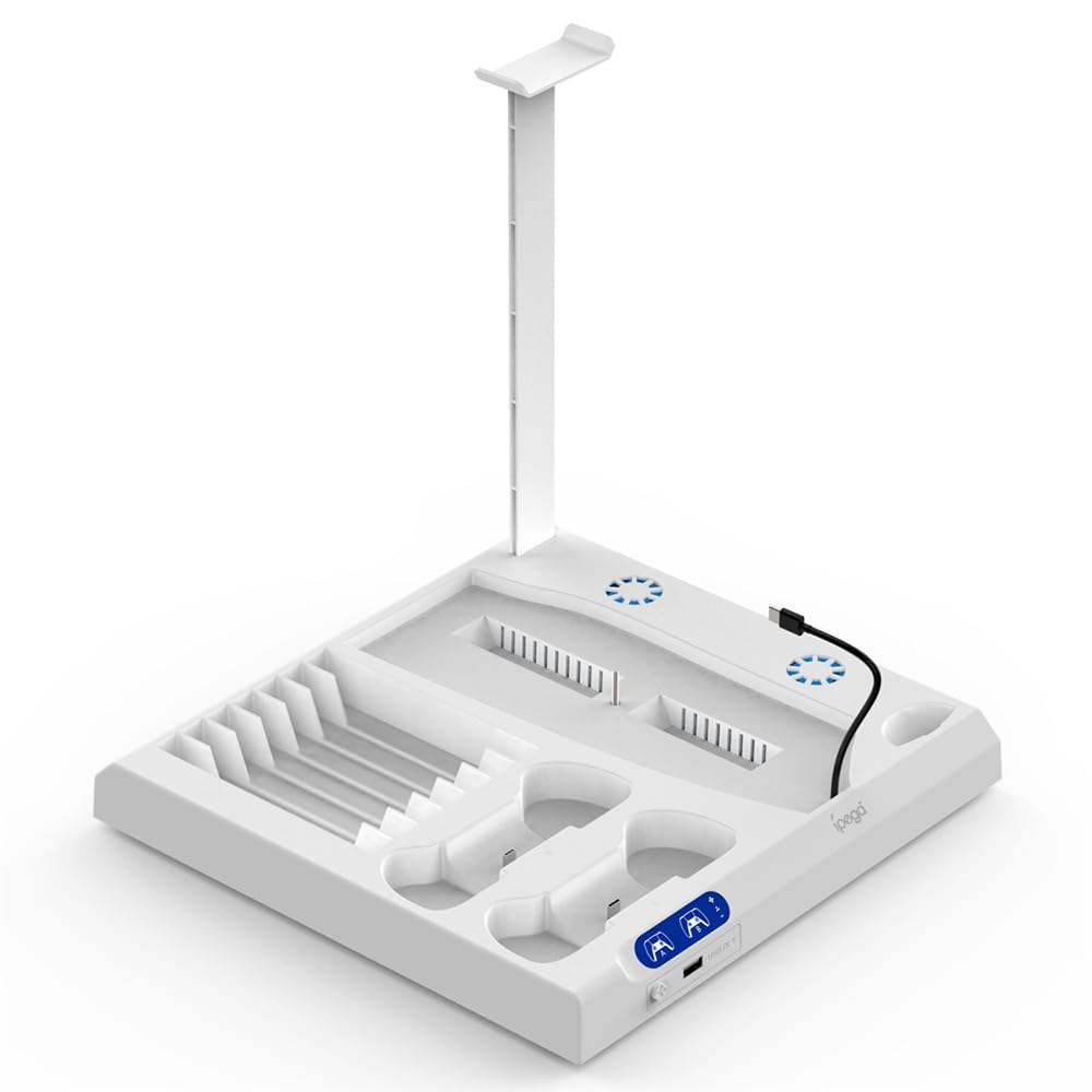 Supporto di raffreddamento con dock di ricarica a doppio controller per PS5 Host Base multifunzionale per la dissipazione del calore con rack per la conservazione dei dischi