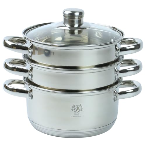 KARL HAUSMANN Dampfgarer Topf - 2.4L - 18 cm - Silber Dampftopf Edelstahl Induktion - Topf mit Dämpfeinsatz - Kartoffeldämpfer - Dämpfer Topf - Dampfkochtopf - Dampfgartopf - Steamer Pot Cooking