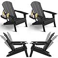 NAVINE Adjustable Adirondack Chair Set of 4 with Cup Holder, All Weather HDPE Fire Pit Chairs for Deck, Backyard, Patio, Black