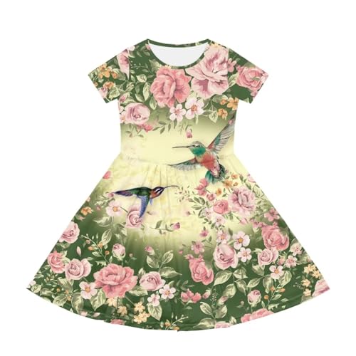 Girls Summer Dress Beach Dress Short Sleeve Dresses Birthday Sundress Swing Outfit 2-14 Years