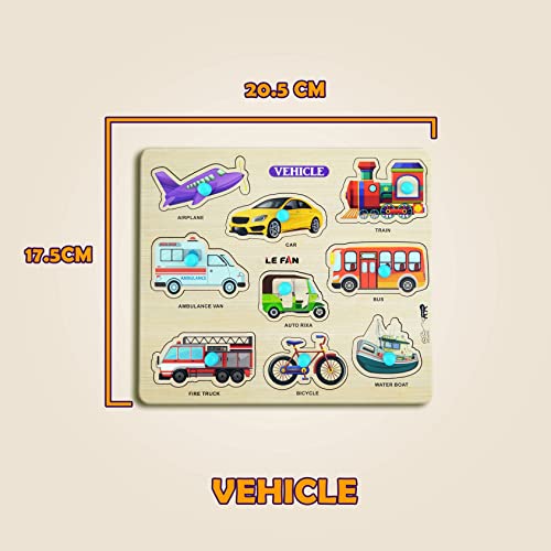 Image of Lefan Wooden Puzzles Wooden Transport Puzzle for Kids Educational Vehicle Matching Puzzle Bright Colors, Montessori-Inspired Learning Toy for Toddlers (Transport Wooden Big)