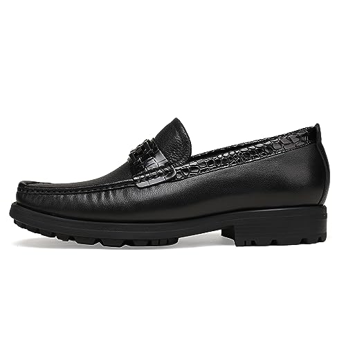 Mens Leather Penny Loafers, Classic Crocodile Printed Business Dress Shoes with Metal Buckle Slip on Penny Shoes for Mens4