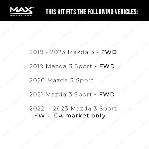 Image of Max Advanced Brakes Front & Rear Brake Kit Compatible With 2019 2020 2021 2022 2023 Mazda 3 Sport FWD 22-23 CA Market Replacement Premium OE Disc Brake Rotors and Ceramic Brake Pads