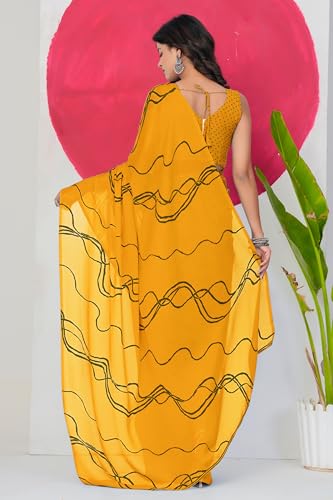 Image of MIRCHI FASHION Saree for Woman Chiffon Georgette Geometric Printed | Lightweight Farewell and Women's Office Sari with Blouse Piece