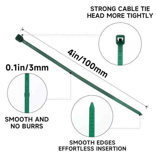 Image of KINGLAKE GARDEN Green Zip Ties 4 Inch Plastic Wire Ties 100 PCS Heavy Duty | 3MM Green Cable Ties Nylon Cable Ties Decoration Tie Wraps Premium Plastic Wire Ties for Indoor and Outdoor