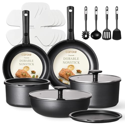 Image of CAROTE 19Pcs Pots and Pans Set Non Stick, Cookware Set Detachable Handle, Nonstick Induction Kitchen Sets Non Stick with Removable Handle, RV Cook Ware, Oven Safe, Black