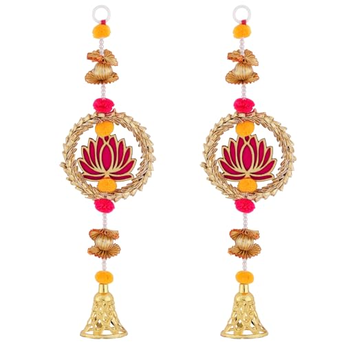 Image of Prapti Handicrafts Handmade Traditional Lotus Wall and Door Hanging for Home | Diwali Decor | Wedding and All Festival Decoration | Decorative Items for Pooja Room Mandir Pack of 2