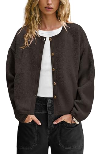 Image of Yanekop Womens Sherpa Jacket Button Down Fleece Winter Coat Fuzzy Jackets Chunky Cardigan Sweaters Open Knit Sweater