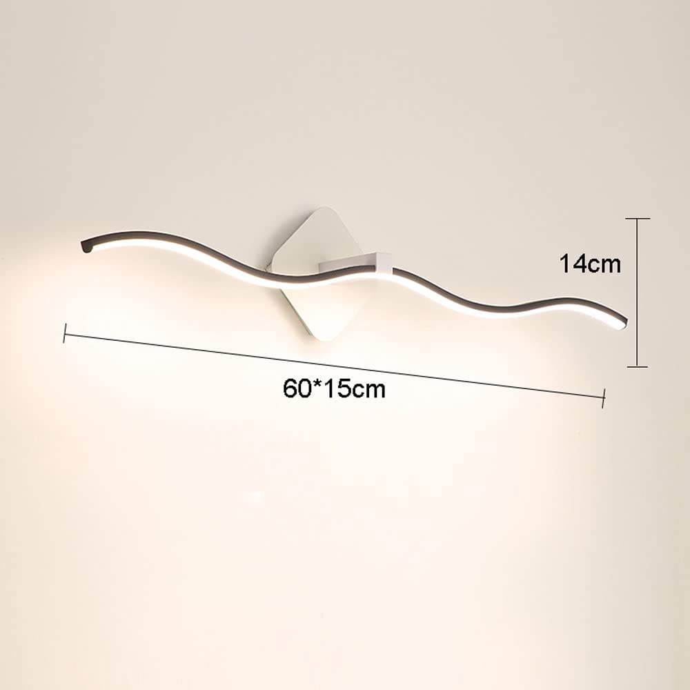 Lampada Specchio Frontale Led per Bagno, Lampada da Trucco a Forma D'Onda per Comodino da Bagno, Illuminazione Sopra Armadio Specchio, Illuminazione per Quadri/3 Color Mode/60Cm