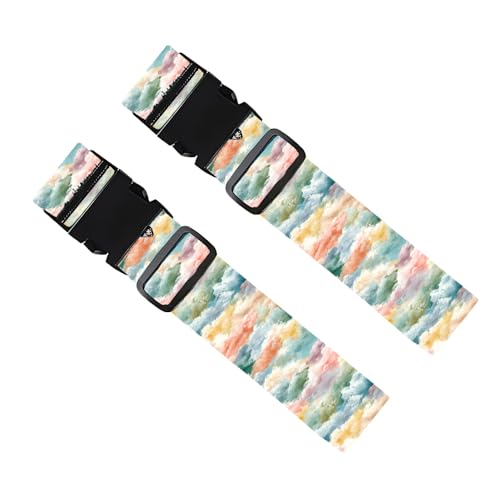 Image of Watercolor Cloud Luggage Straps 2 Pack - Pastel Sky Pattern Suitcase Belts with Quick-Release Buckle, Spring Summer Travel Accessories