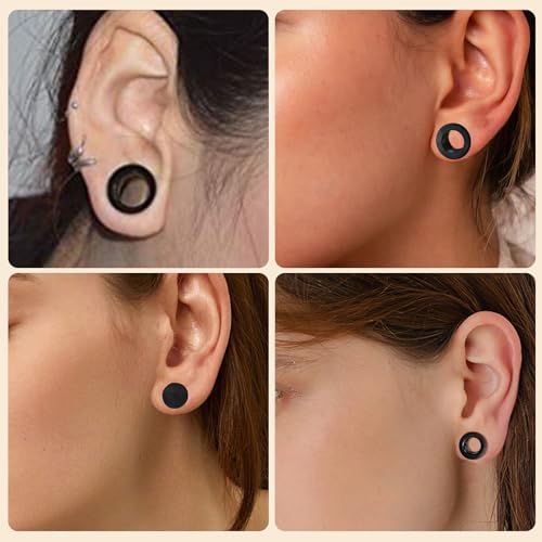 LOCCY 8 Paar Flesh-Tunnel aus Silikon, 3-25mm Schwarz Weiß Extra Weich Silicone Ohr Tunnel Plug Hart Silikon Tunnels Plugs Double Flared Flexibler Ohr Expander Piercing Unisex (Schwarz+Weiß, 6mm)