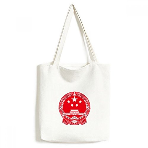 Sac en toile emblème national chinois symbole rouge lavable shopping fourre-tout 33x40