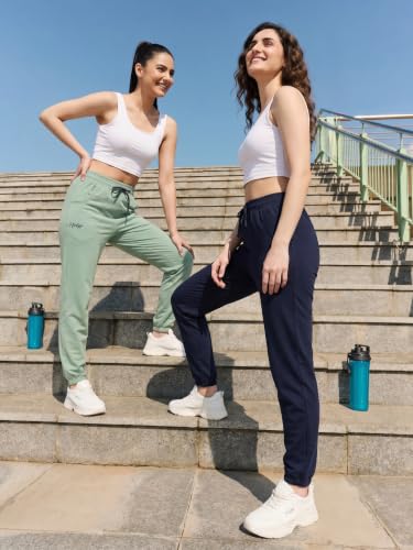 Image of Fflirtygo Cotton Solid Joggers /Track Pant /Solid Pajama /Leggings �100% Export Quality Soft Cotton Night Wear /Pocket Pyjama for Women Combo Pack of 2Pcs, Blue and Grey