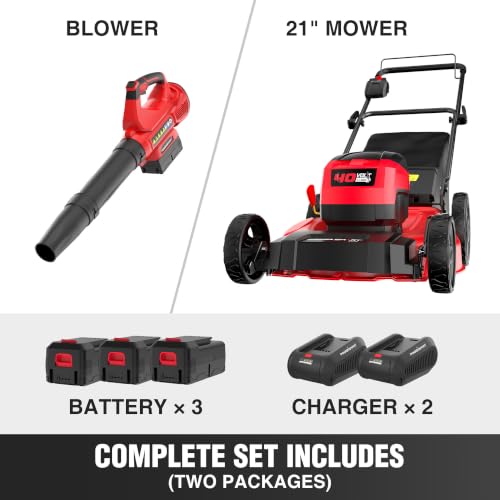 Image of PowerSmart 40V 21 inch Cordless Lawn Mower + 465 CFM Leaf Blower, 3 Batteries