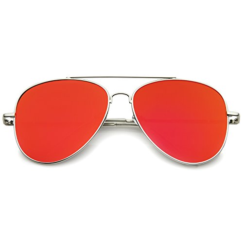 zeroUV Large Full Metal Color Mirror Teardrop Flat Lens Aviator Sunglasses 60mm