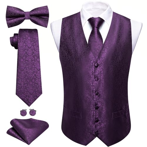 Image of Barry.Wang Men's Suit Vest Tie Bowtie Set Formal Silk Paisley Waistcoat Hanky Cufflinks Lapel Pin Set Wedding Party 7PCS