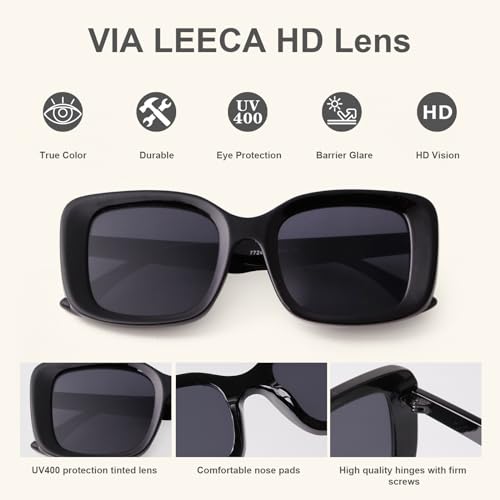 VIA LEECA Retro Square Sunglasses for Women Men, 90s Trendy Aesthetic Accessories4