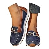 Women's Casual Loafers with Chain,Comfortable Orthopedic Sneakers for Women Arch Support Footwear Business Non-Slip Walking Boat Fashion Retro Lightweight Penny Work Flats Loafer Slip On Shoes Blue