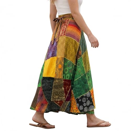 Image of Agan Boho Maxi Wrap Skirt for Women, Tie Dye Cotton Long Flowy Summer Skirt