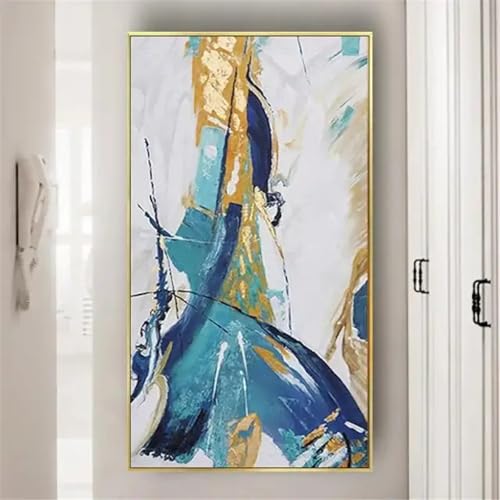 Tableau abstrait jaune et gris pour salon contemporain : grand cadre mural chic de 40x80 cm