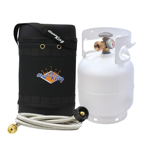 Flame King Gas Hauler Pro Kit - Insulated Protective Carry Case 5LB Propane Tank with Built-in Gauge and 5-FT Adapter Hose for Camping and Outdoor Adventures