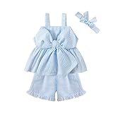 BOBORA Baby Girl Clothes Toddler Girl Summer Outfit Striped Bowknot Tank Tops + Shorts Pants + Headband 3Pcs Cute Short Set
