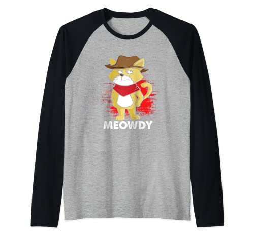 Meowdy Howdy Gato Vaquero América Estados Unidos Oeste Salvaje Oeste Rodeo Camiseta Manga Raglan
