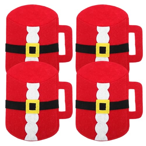 LUOZZY 4pcs Christmas Tableware Silverware Xmas Cutlery Bags Cup Shaped Tableware Pouch Silverware Bag Fork and Spoon Pouch