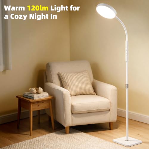 Image of PACOVY Floor Lamp, Adjustable Height Floor Lamps for Living Room Bedroom, 120 LED Super Bright Standing Lamp Remote Control, Dimmable Gooseneck Tall Stand Reading Lamp Light for Office Craft, White