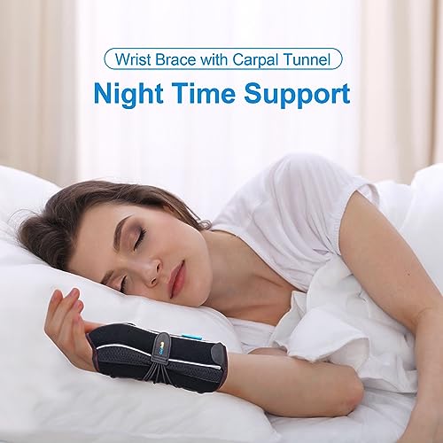 Carpal Tunnel Wrist Brace Night Support - Wrist Splint Arm Stabilizer & Hand Brace for Carpal Tunnel Syndrome Pain Relief with Compression Sleeve for Forearm or Wrist Tendonitis Pain (Right, L)