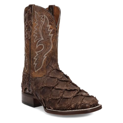Dan Post Brown/Brown Raymond 11 inch Shaft Men's Pirarucu Broad Square Toe Boots DP5011, Brown, 9EW by Dan Post - Used condition - US$225.64