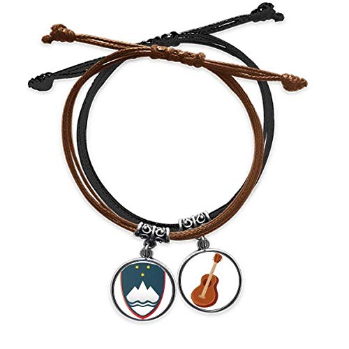 Pulsera de cuerda de Eslovenia con amuleto de guitarra y cuero
