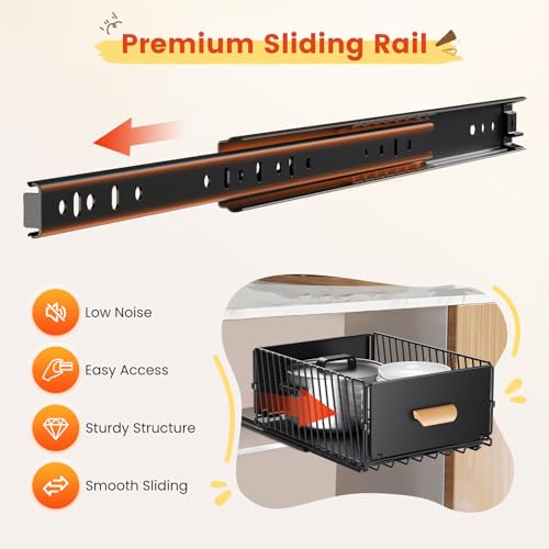 Telescopic Drawer, Extendable Drawer for Kitchen Cabinets, Slide Out Cabinet Organiser with Handle & Adhesive for Kitchen Pantry, No Drilling 23.5 x 39.5 x 19.5 cm, 2 Packs - immagine 3