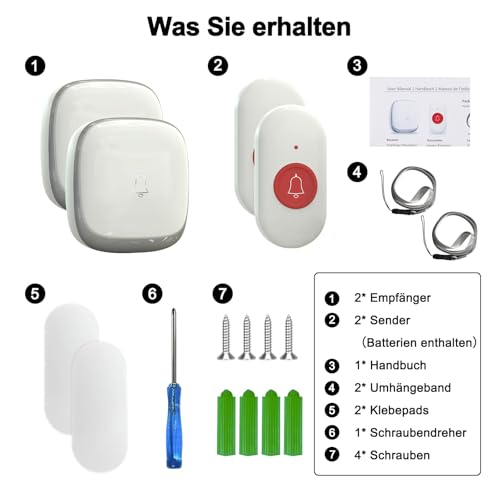 Senioren-Notruf, Notruftaste für Senioren, Notruf für Senioren, Hausnotruf für Senioren Notruftaste für Senioren mit 2 Sender und 2 Empfänger