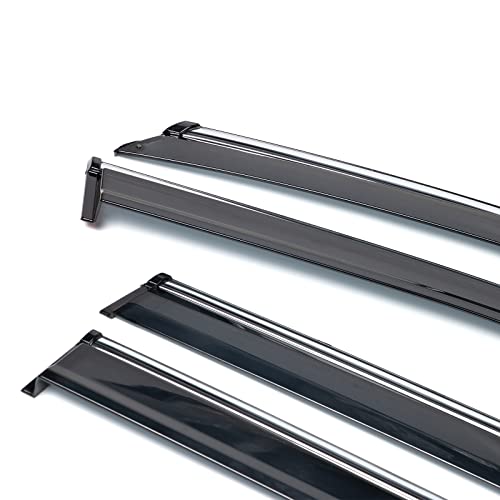 Ikon Motorsports Window Visors Compatible With 2014-2021 Jeep Cherokee Kl, Injection With Chrome Trim Polycarbonate Rain Guard Shade Deflectors #TOP5