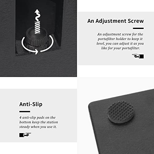 Miniatura 6 de Ezebesta Tamper Station Antideslizante Soporte De Apisonamiento De Espresso Tamping Soporte Negro Sólido Para Portafiltros, Tamper Y Distribuidor