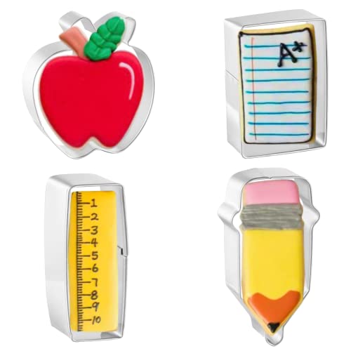 Cookie Cutters 4 Pcs, For Back To School And Teacher Appreciation, By Job Jol, Apple, Pencil, Paper, Ruler #TOP22
