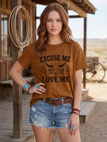 Eatbook Western Shirts for Women Cowgirl Cow Skull Graphic Tee Rodeo Tops — view 2