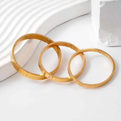 Gold/Silver/Black Bangle Bracelets for Women, 18K Gold Plated Oval Bangles Gold Bracelet for Women Trendy, Stackable Friendship Bracelets Love Bracelet Bangle Christmas Birthday Gifts4