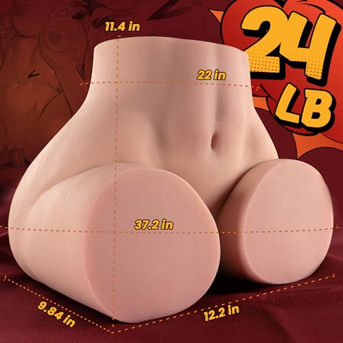 Image of 24LB Male Masturbator Sex Doll Pocket Pussies, Realistic Skin Texture Soft Female Big Ass & Pussy Adult Sex Toy with 2 Hole Deeper Vagina & Tight Anal, Torso Sex Dolls for Orgasm