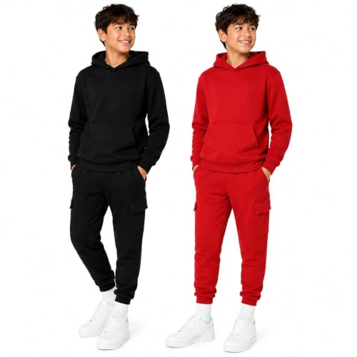 Image of Quad Seven Boys Sweat Suit Set - 4 Piece Soft Fleece Pullover Hoodies and Athletic Cargo Jogger Sweatpants for Boys (5-18)