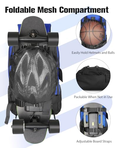 Image of WOLT Skateboard Backpack, 15.6 Inch Laptop Backpack for Men Women, Sports Backpack with Ball Holder