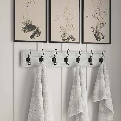 HBCY Creations Whitewash Solid Wood Wall Mounted Coat Rack with Shelf, 7 Hooks, 34" Long - Kitchen, Mudroom, Entryway, Bathroom - Includes Mounting Hardware, Coat Hanger, Dog Leash Hooks, Towel Rack by HBCY Creations - Image 4