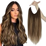 Sunny Wire Hair Extensions 80g 12inch Thick Wire Human Hair Extensions Balayage Dark Brown to Ombre Caramel Blonde Brown Hair Extensions Crown Real Human Hair Brown Ombre Hair Extensions