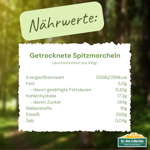 Dr. Ana Collection - getrocknete Spitzmorcheln ganze Köpfe (50g) | ohne Zusatzstoffe - 100% naturbelassen | aus europäischer Wildsammlung | Spitzenqualität